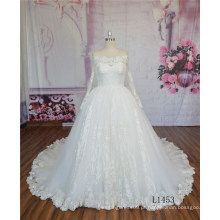 Elegante vestido de baile grande vestido de noiva vestido de noiva de renda manga longa com off-ombro